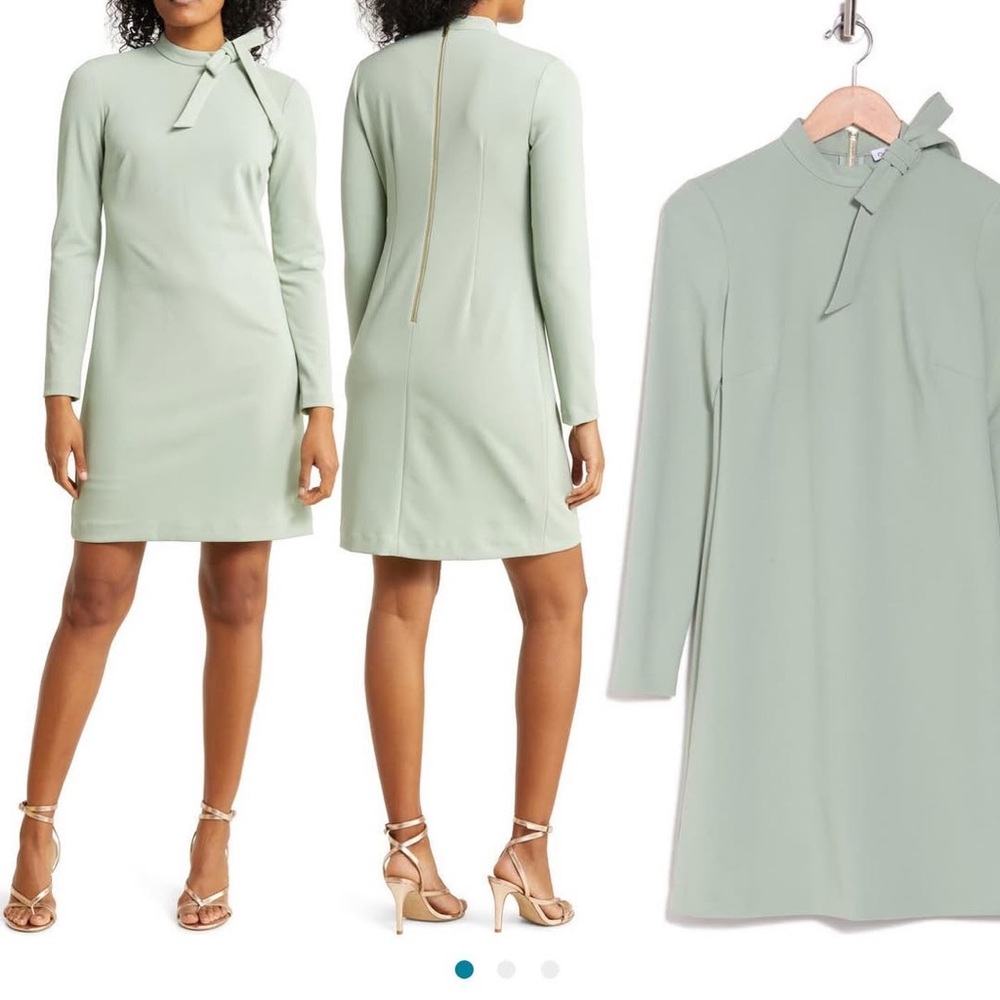 Calvin Klein Green Ribbed Sheath Dress Mock Neck Long Sleeve